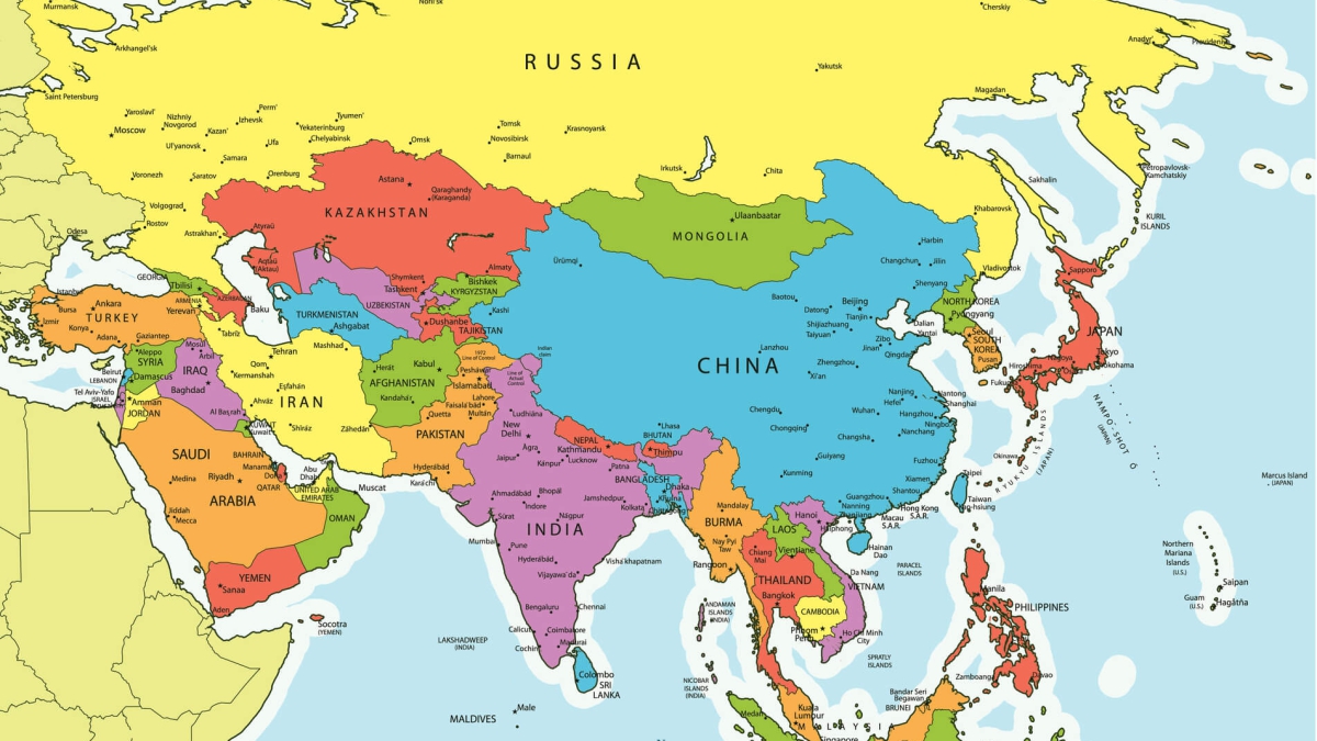 Asia map with countries in different colors (photo: iStock by Getty ...